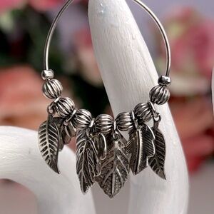 Vintage Silver Native Tribal Country-western Leaf Hoop Earrings